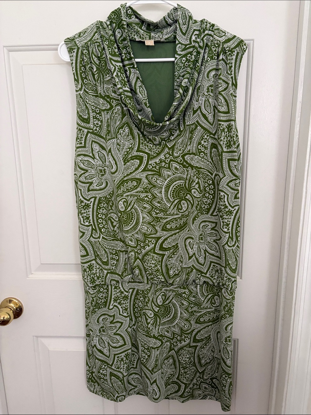Michael Kors Olive Green and White Paisley Dress